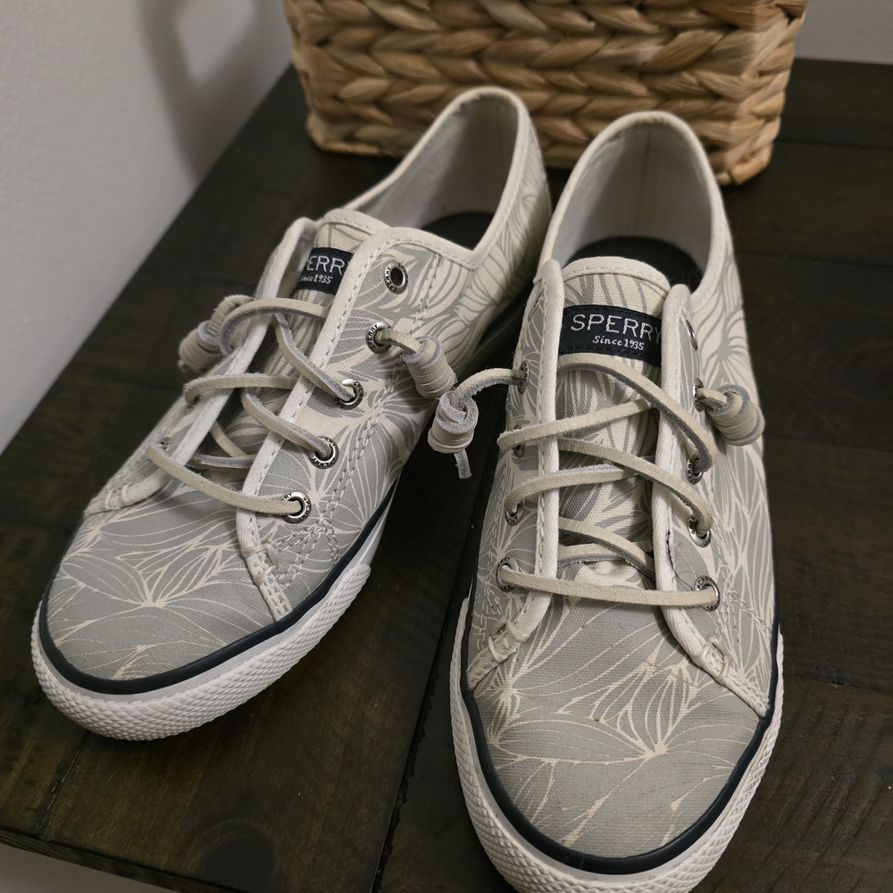 Sperry White Leaf Pattern Sneakers